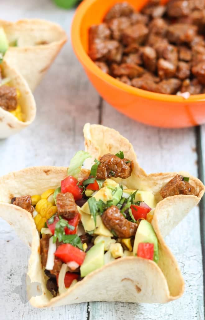 BBQ Steak Taco Salads with Homemade Tortilla Bowls | Strawberry Blondie Kitchen