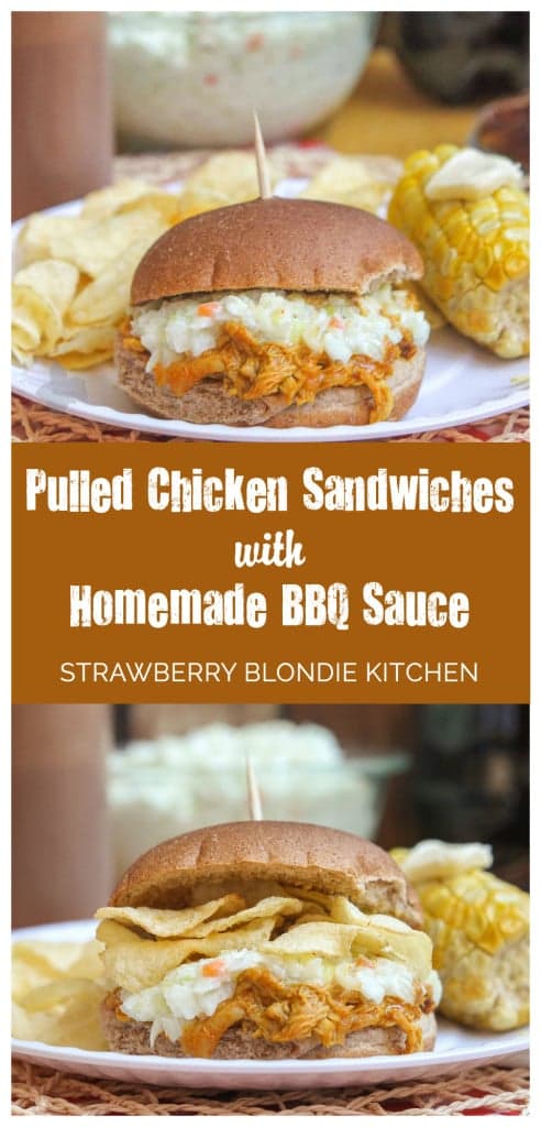 Pulled Chicken Sandwiches with Homemade BBQ Sauce | Strawberry Blondie Kitchen