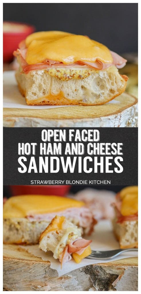 Smoky, melty and cheesy are what these Open Faced Hot Ham and Cheese Sandwiches are made of. Boar's Head SmokeMaster™ Black Forest Ham is the perfect base for these sandwiches that are perfect for a quick dinner, tailgate party or cozy fall meal to gather round the table with family | Strawberry Blondie Kitchen