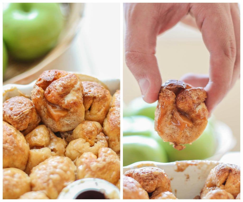 Ooey, Gooey Caramel Apple Monkey Bread is layered with sauteed apples, homemade caramel sauce, cinnamon and pecans. It's a yummy twist on classic monkey bread that'll have you never turning back. | Strawberry Blondie Kitchen