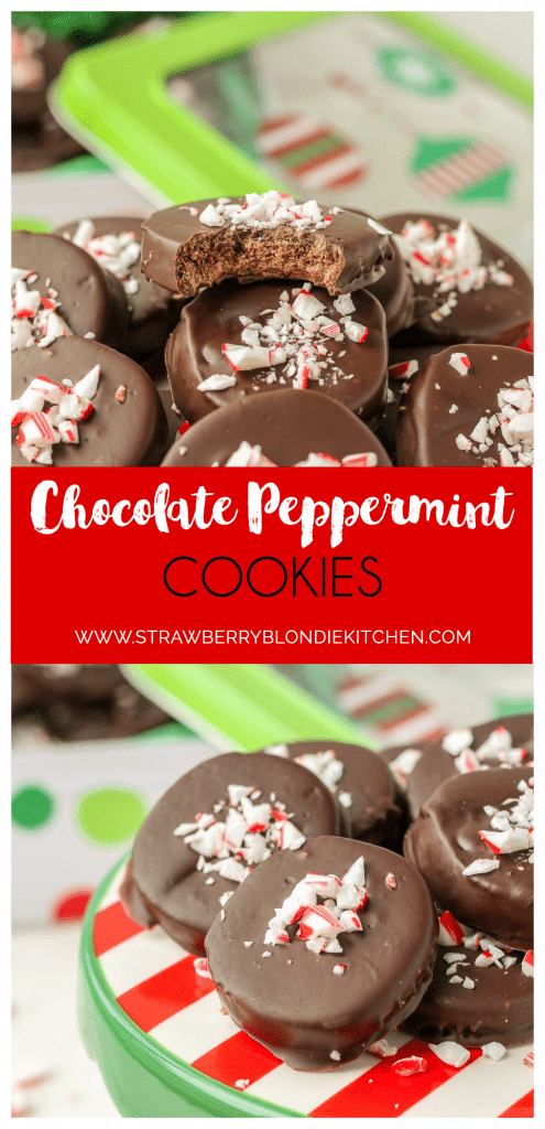 Peppermint and Chocolate are a match made in cookie heaven in these Chocolate Peppermint Cookies. With a light sprinkling of candy canes on top, these would make a festive addition to your holiday cookie tray this year! | Strawberry Blondie Kitchen