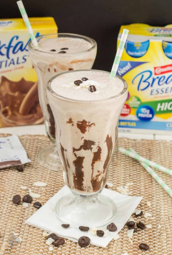 Start your morning off on the right foot with this Mocha Coconut Java Carnation Breakfast Shake. It's nutritious, packed with protein and vitamins and it'll fill you up and save you time in the morning so you have more energy to accomplish everything else! | Strawberry Blondie Kitchen