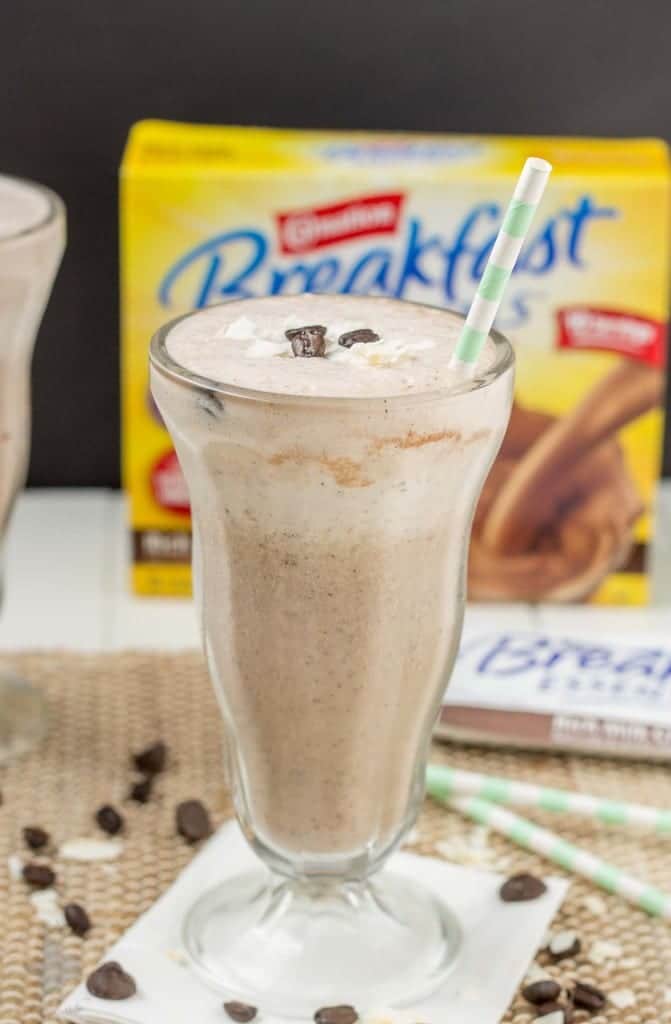 Start your morning off on the right foot with this Mocha Coconut Java Carnation Breakfast Shake. It's nutritious, packed with protein and vitamins and it'll fill you up and save you time in the morning so you have more energy to accomplish everything else! | Strawberry Blondie Kitchen
