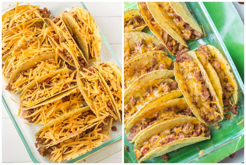 Easy and delicious Healthier Oven Baked Tacos are super simple to make, feed a crowd and use ingredients that you can already find in your pantry. Perfect for watching the BIG GAME and feeding the hungry football fans! | Strawberry Blondie Kitchen