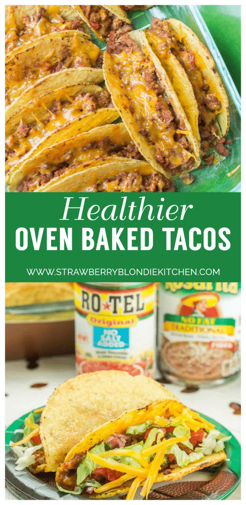 Easy and delicious Healthier Oven Baked Tacos are super simple to make, feed a crowd and use ingredients that you can already find in your pantry. Perfect for watching the BIG GAME and feeding the hungry football fans! | Strawberry Blondie Kitchen