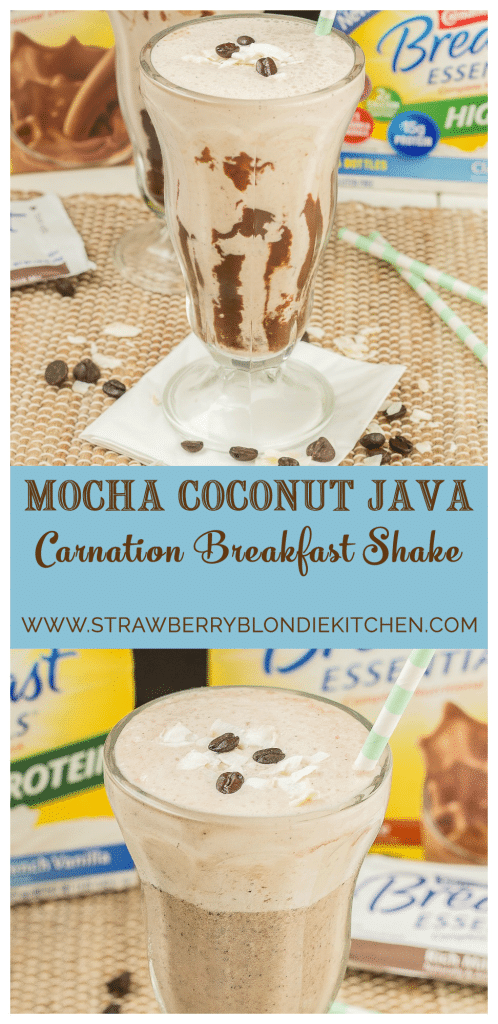 Start your morning off on the right foot with this Mocha Coconut Java Carnation Breakfast Shake. It's nutritious, packed with protein and vitamins and it'll fill you up and save you time in the morning so you have more energy to accomplish everything else! | Strawberry Blondie Kitchen