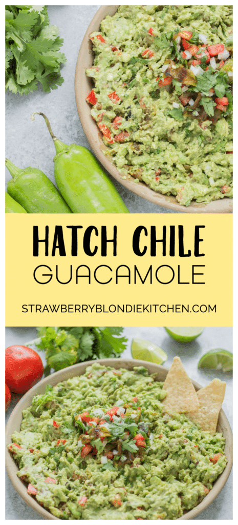 Add a little heat and smokiness to your guacamole with fire roasted hatch chiles. Only in season for a short time, so get your hands on some of these babies and make this delicious, crowd pleasing Hatch Chile Guacamole. | Strawberry Blondie Kitchen