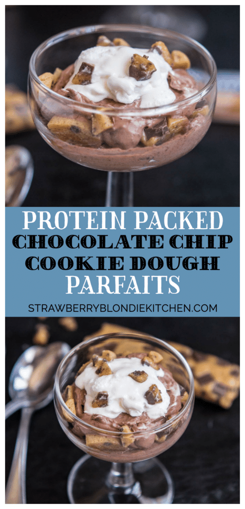 These Protein Packed Chocolate Chip Cookie Dough Parfaits are a low calorie, low sugar, indulgent treat thanks to Pure Protein Plus Bars. | Strawberry Blondie Kitchen