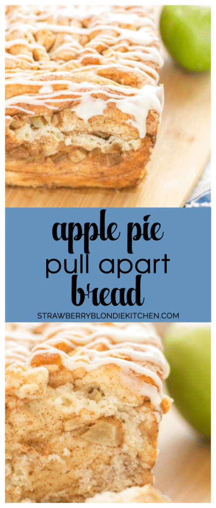 Apple Pie Pull Apart Bread is filled with chopped apples, cinnamon, brown sugar and drizzled with a cream cheese glaze. Sure to give Apple Pie a run for its money! | Strawberry Blondie Kitchen