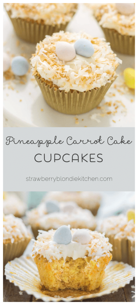 Pineapple Carrot Cake Cupcakes are deliciously moist and the perfect way to celebrate Spring! | Strawberry Blondie Kitchen