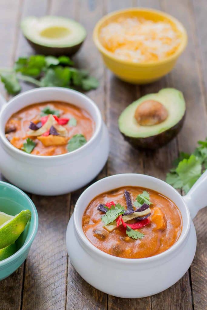 Start your back to school shopping this year at Walmart and make this delicious Chicken Enchilada Soup. On the table in less than 30 minutes! | Strawberry Blondie Kitchen