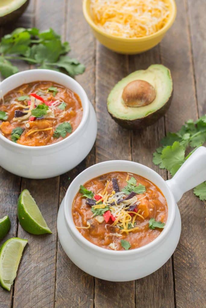 Start your back to school shopping this year at Walmart and make this delicious Chicken Enchilada Soup. On the table in less than 30 minutes! | Strawberry Blondie Kitchen