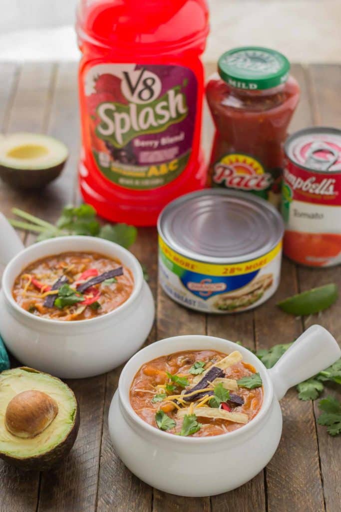 Start your back to school shopping this year at Walmart and make this delicious Chicken Enchilada Soup. On the table in less than 30 minutes! | Strawberry Blondie Kitchen