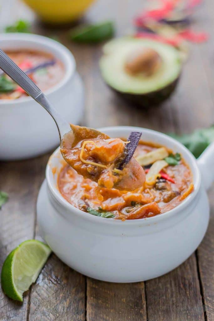 Start your back to school shopping this year at Walmart and make this delicious Chicken Enchilada Soup. On the table in less than 30 minutes! | Strawberry Blondie Kitchen