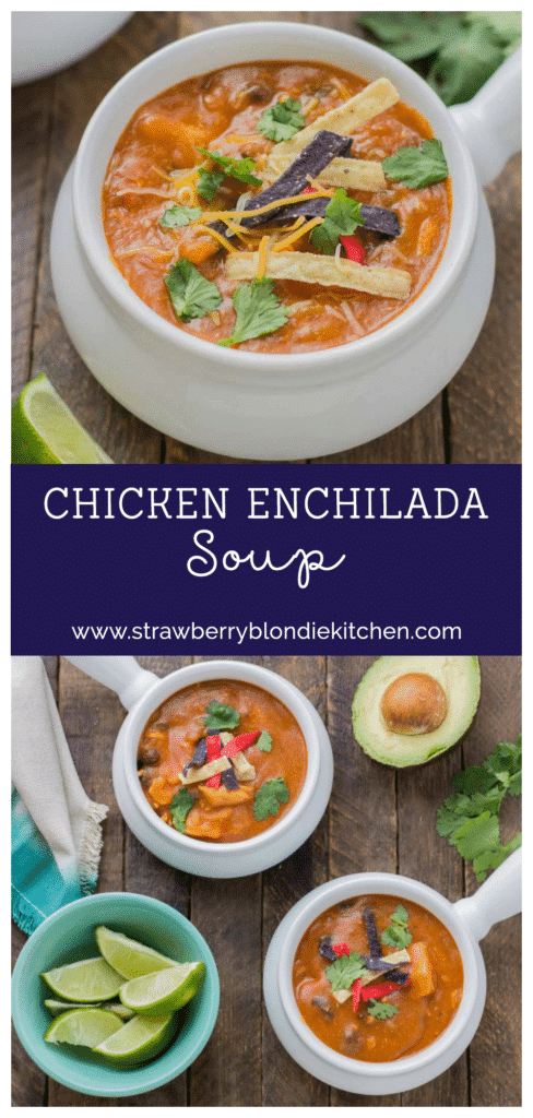 Start your back to school shopping this year at Walmart and make this delicious Chicken Enchilada Soup. On the table in less than 30 minutes! | Strawberry Blondie Kitchen