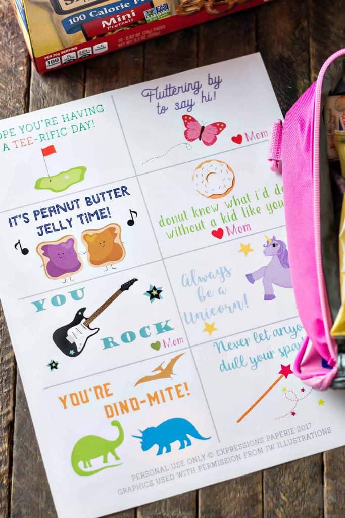 Pack with Love with Back to School free printable Lunch Notes