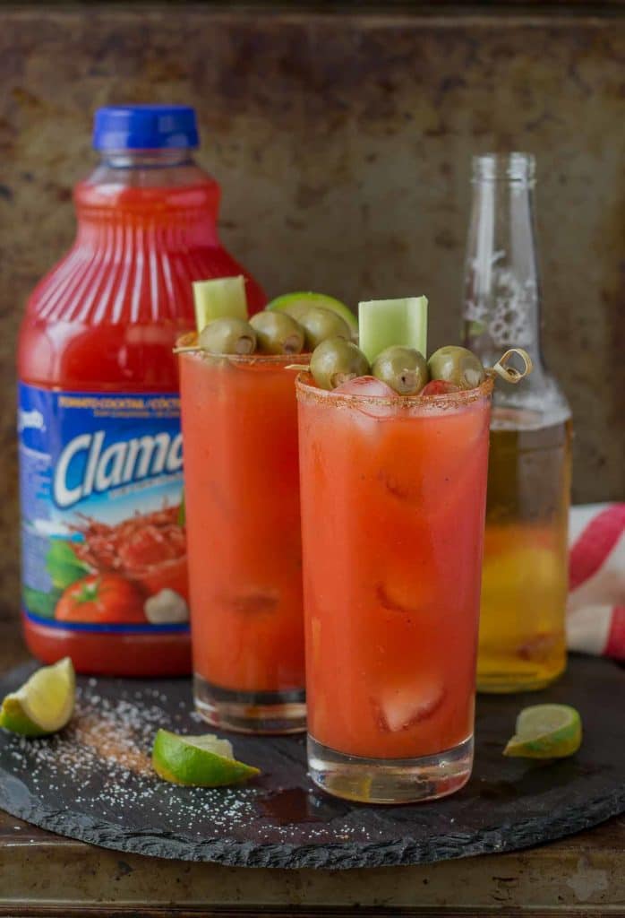 Smoky spices, liquid smoke and Clamato juice blend perfectly to create these Smokin’ Micheladas which are the ultimate brunch sippers. | Strawberry Blondie Kitchen