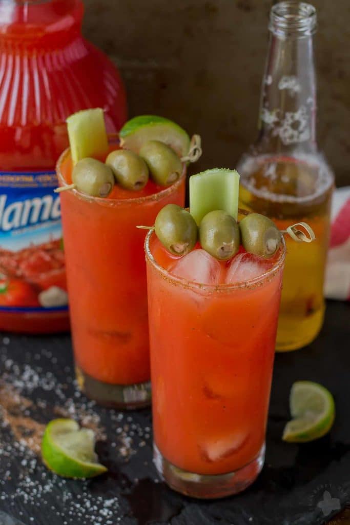 Smoky spices, liquid smoke and Clamato juice blend perfectly to create these Smokin’ Micheladas which are the ultimate brunch sippers. | Strawberry Blondie Kitchen