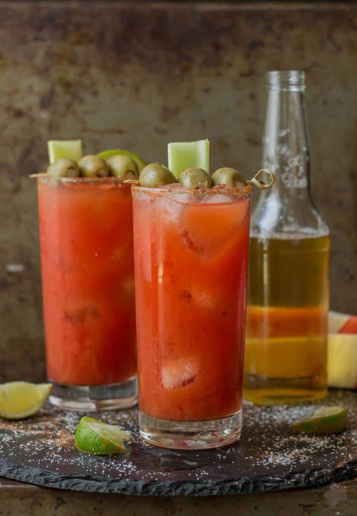 Smoky spices, liquid smoke and Clamato juice blend perfectly to create these Smokin’ Micheladas which are the ultimate brunch sippers. | Strawberry Blondie Kitchen
