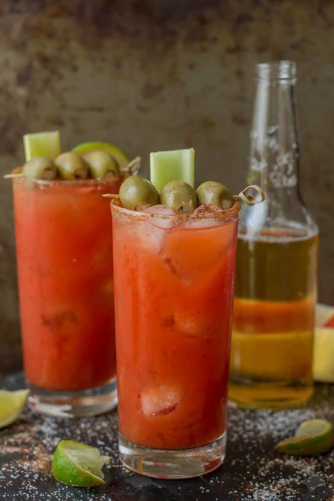 Smoky spices, liquid smoke and Clamato juice blend perfectly to create these Smokin’ Micheladas which are the ultimate brunch sippers. | Strawberry Blondie Kitchen