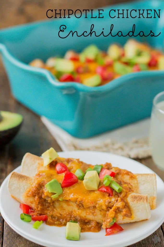 Chipotle Chicken Enchiladas are tasty, filling and come together in a snap thanks to rotisserie chicken and Pop & Cook. Perfect for an easy weeknight meal that is sure to please the whole family! | Strawberry Blondie Kitchen