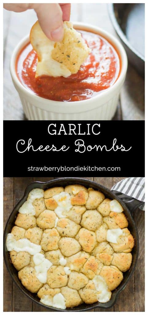 Savory bites of gooey cheese and garlic, these Garlic Cheese Bombs will be your new go to appetizer, snack or side dish for any occasion!  | Strawberry Blondie Kitchen