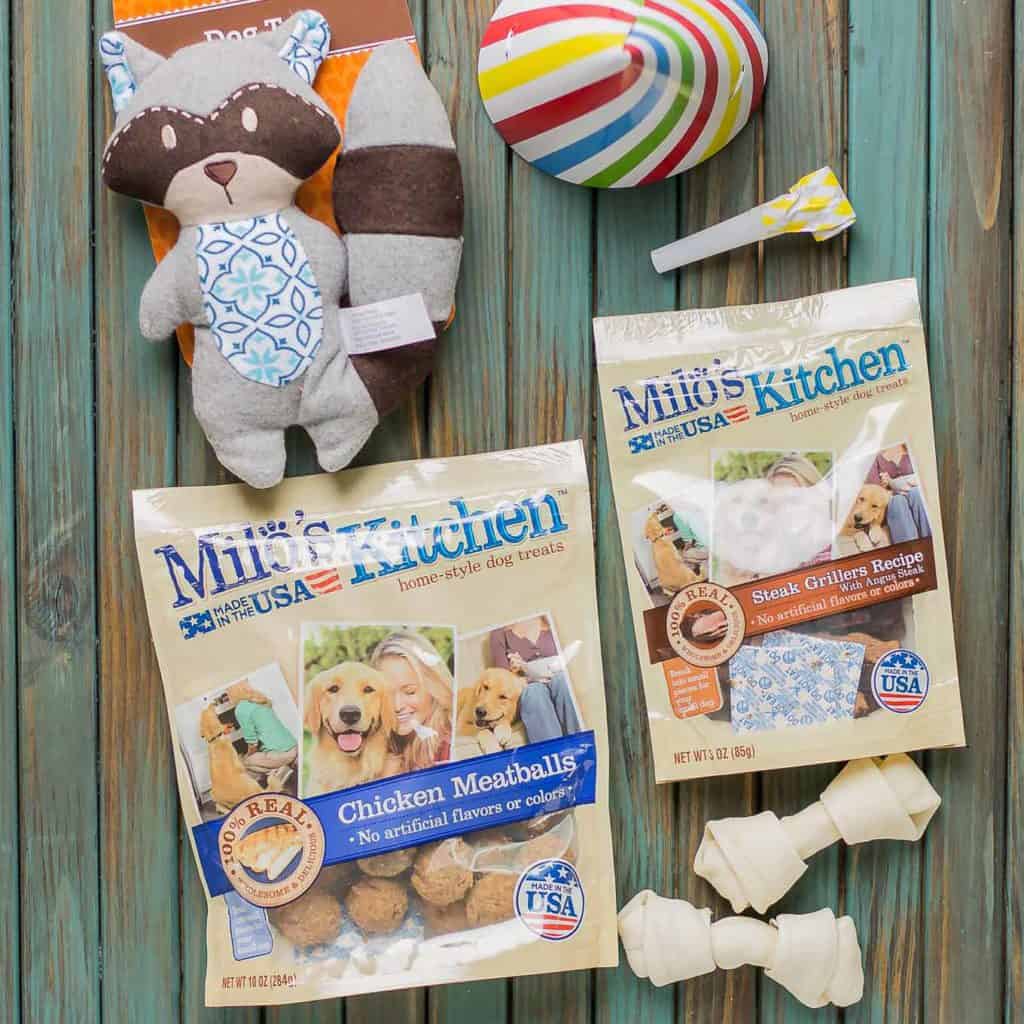 Treat your dog to fabulous Birthday Celebrations with Milo’s Kitchen.  Nothing says "I love you" more than delicious, all natural, 100% meat dog treats and a few fun new toys too! | Strawberry Blondie Kitchen