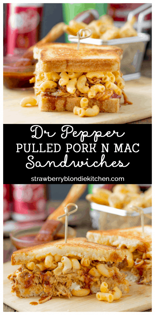 These Dr Pepper Pulled Pork n Mac Sandwiches are a combination of sweet, sharp and tangy. They’re amazing for to feed a crowd on game day, just bring extra napkins.  | Strawberry Blondie Kitchen