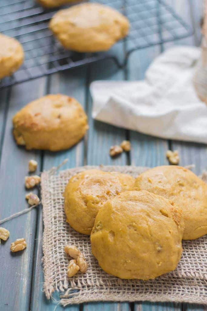 A delicious, puffy and cake like pumpkin nut cookie that is packed full of cinnamon, ginger, nutmeg and walnuts.  A cookie worthy of all your Fall get togethers.    | Strawberry Blondie Kitchen