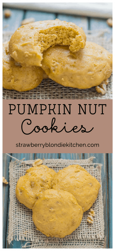 A delicious, puffy and cake like pumpkin nut cookie that is packed full of cinnamon, ginger, nutmeg and walnuts.  A cookie worthy of all your Fall get togethers.    | Strawberry Blondie Kitchen