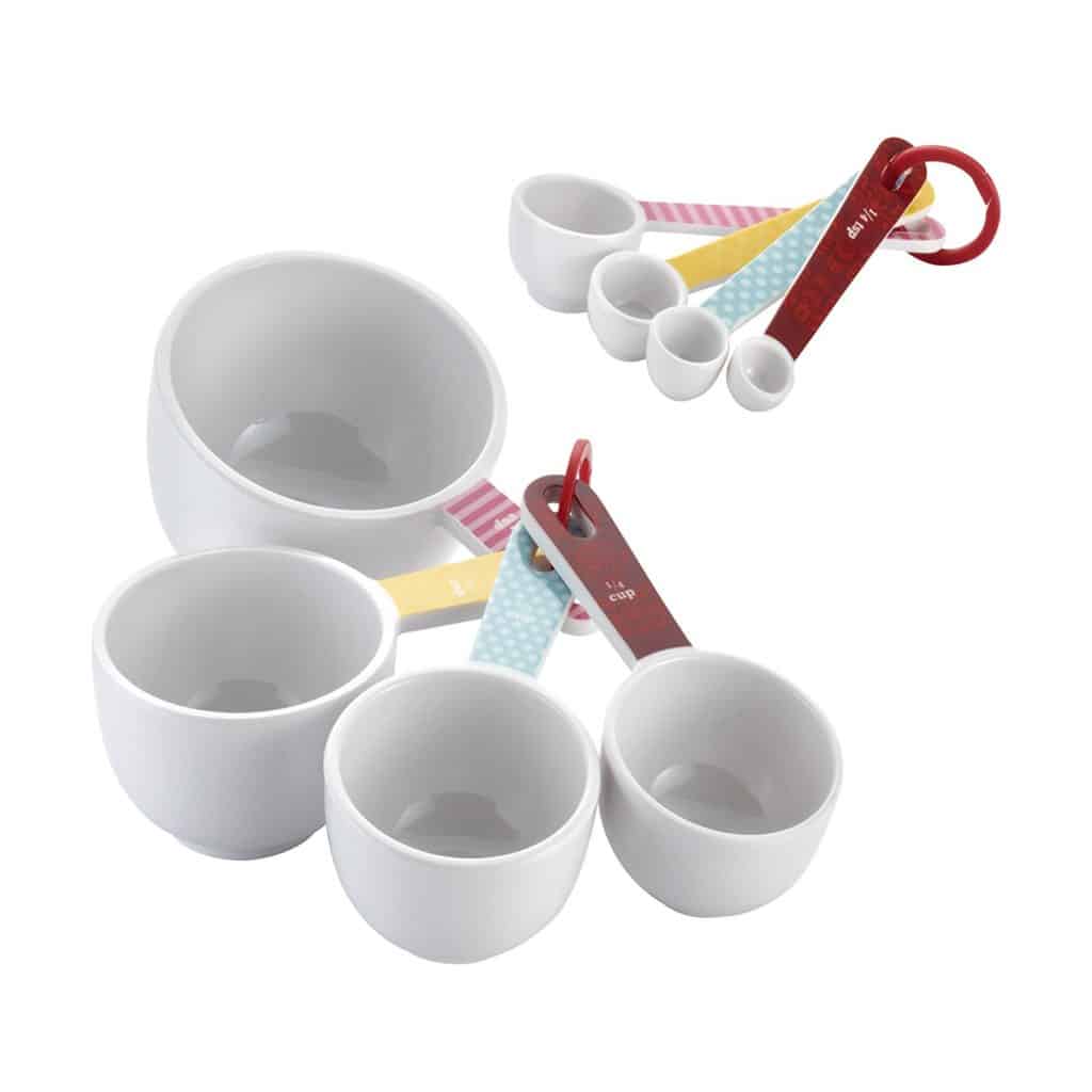 holiday gift guide Cake Boss Countertop Accessories 8-Piece Melamine Measuring Cups and Spoons Set, Basic Pattern