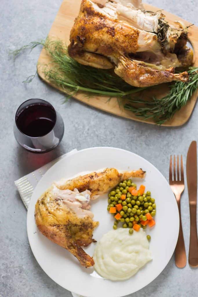 This easy roast chicken is flavorful with extra crispy skin and super simple for a delicious Sunday dinner! | Strawberry Blondie Kitchen