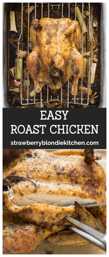 This easy roast chicken is flavorful with extra crispy skin and super simple for a delicious Sunday dinner! | Strawberry Blondie Kitchen