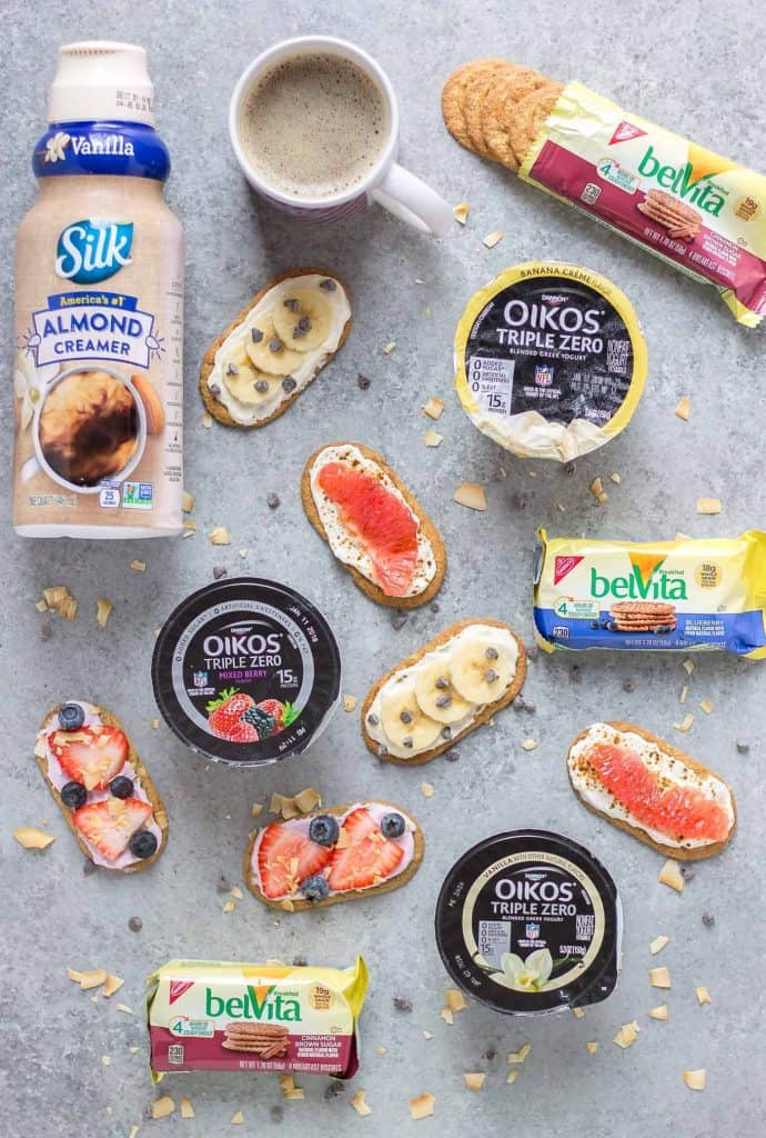 Mini Breakfast Biscuit Pizzas made with belVita Breakfast Biscuits and Dannon Oikos Triple Zero yogurt are exactly what you need to get your morning off on the right foot! | Strawberry Blondie Kitchen