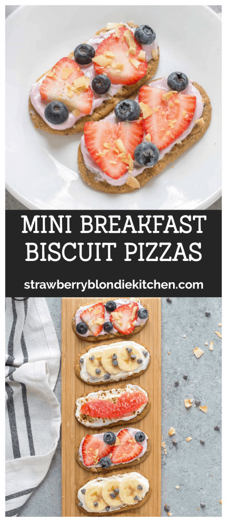 Mini Breakfast Biscuit Pizzas made with belVita Breakfast Biscuits and Dannon Oikos Triple Zero yogurt are exactly what you need to get your morning off on the right foot! | Strawberry Blondie Kitchen