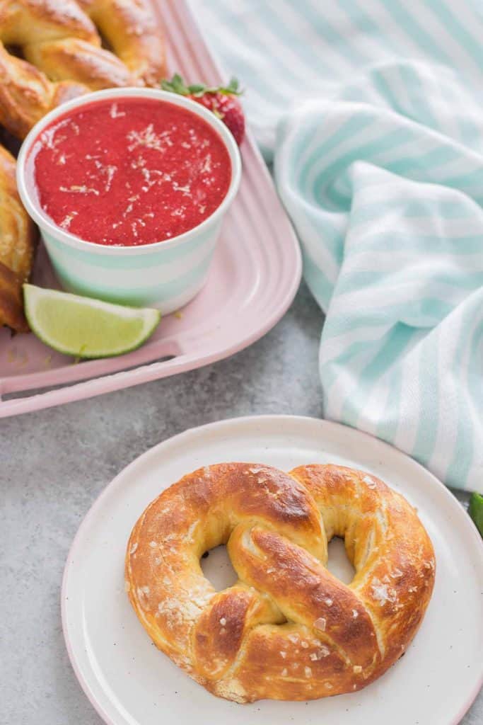 Soft Pretzels with Strawberry Margarita Sauce