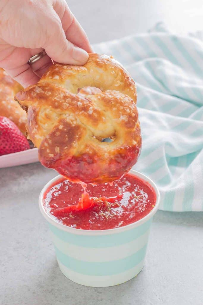 Soft Pretzels with Strawberry Margarita Sauce