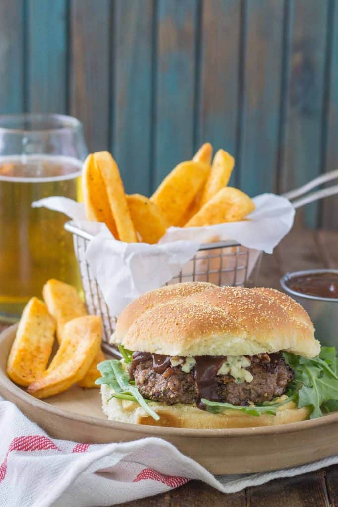 Peppercorn Blue Cheese Burgers with Cherry Sauce