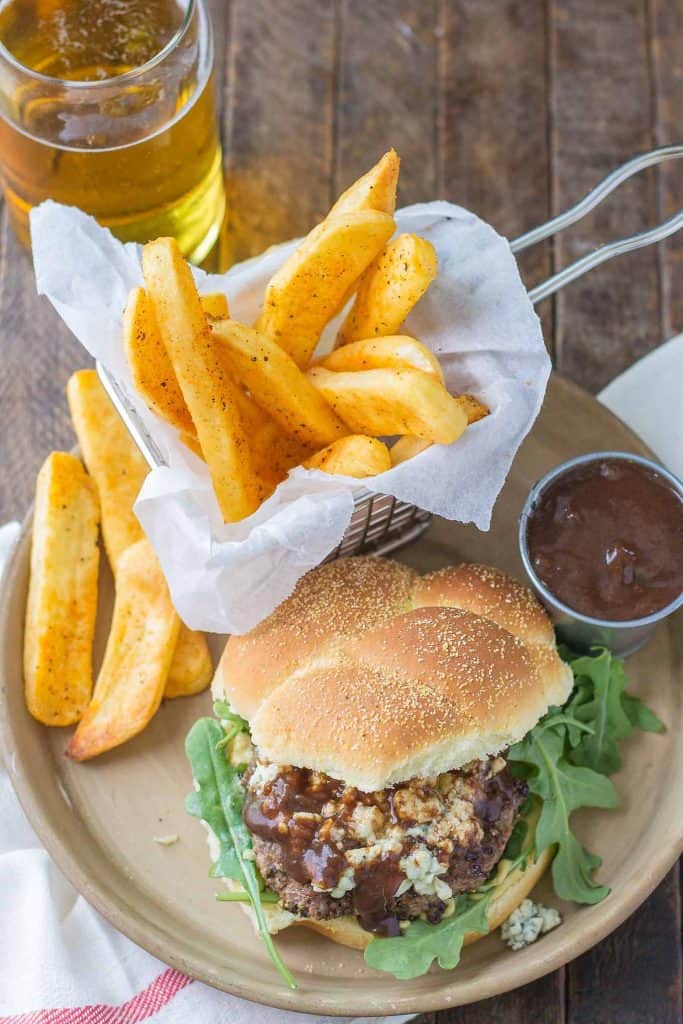 Peppercorn Blue Cheese Burgers with Cherry Sauce