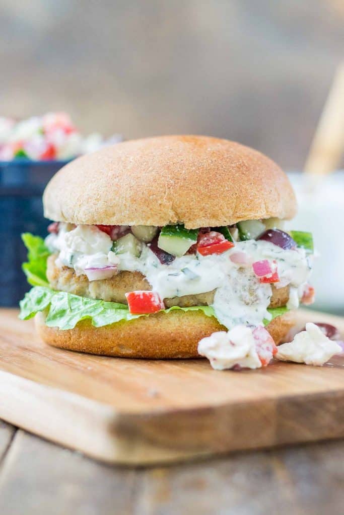 Greek Turkey Burgers with Cucumber Tomato Relish