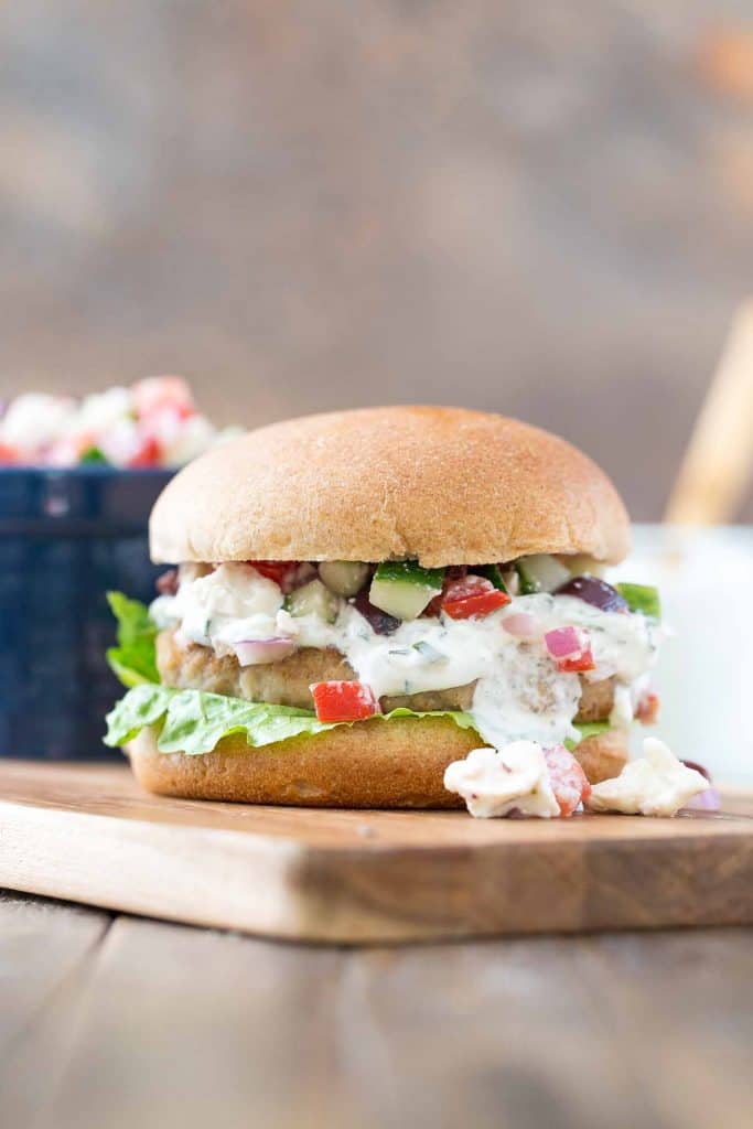 Greek Turkey Burgers with Cucumber Tomato Relish