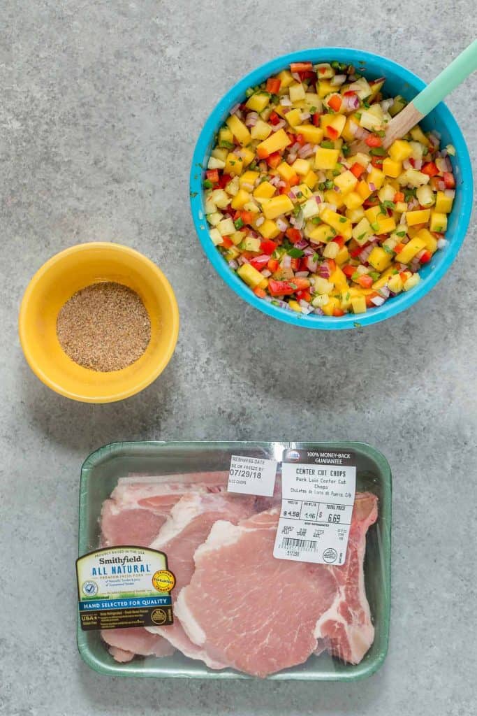 Caribbean Pork Chops with Mango Pineapple Salsa