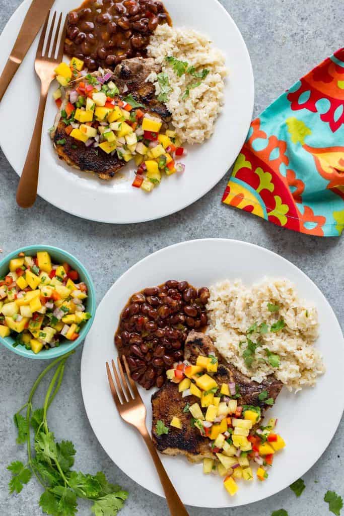 Caribbean Pork Chops with Mango Pineapple Salsa