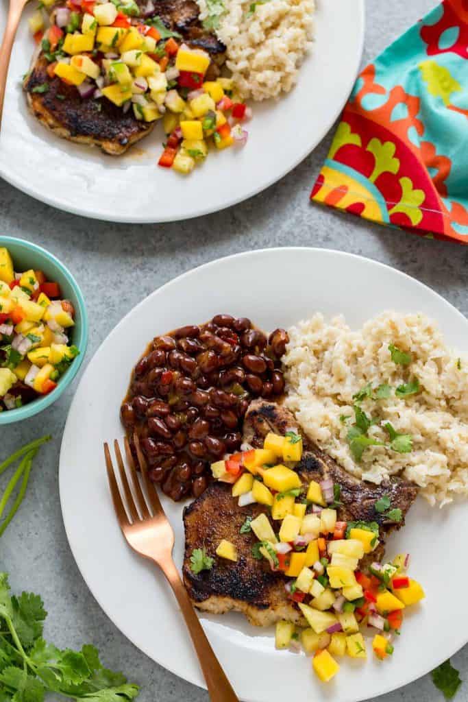 Caribbean Pork Chops with Mango Pineapple Salsa