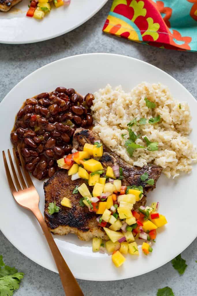 Caribbean Pork Chops with Mango Pineapple Salsa