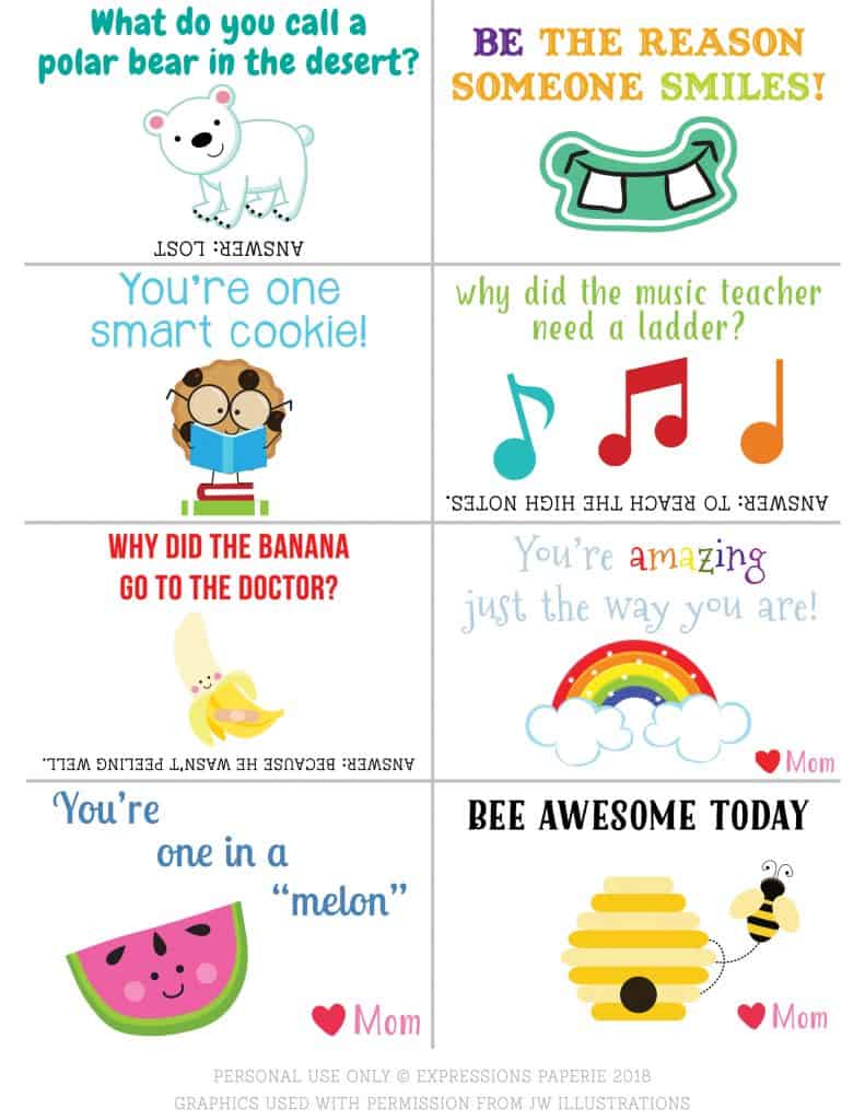 Free Printable lunch box notes for children