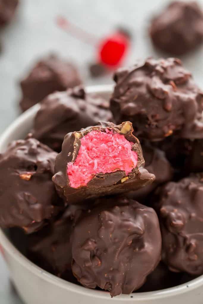 Hot Pink center of a Cherry Mash Truffles