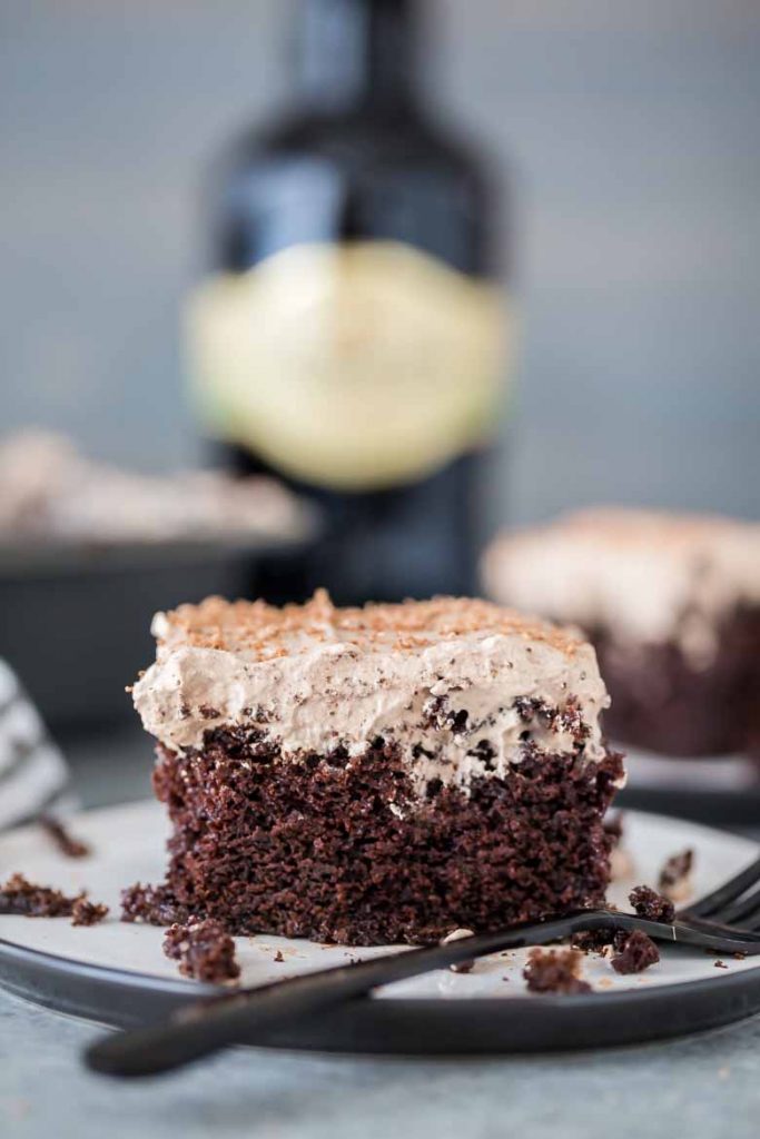 Thick slice of Irish Cream Poke Cake