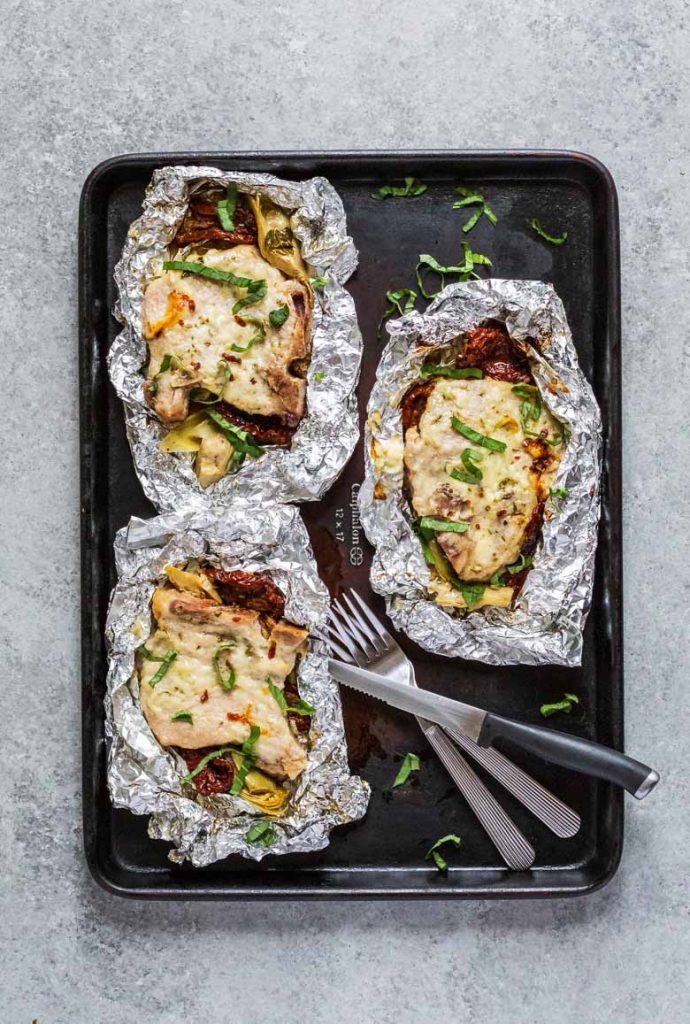 Pork Chops and Sun Dried Tomato Foil Packets