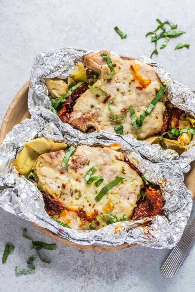 Pork Chops and Sun Dried Tomato Foil Packets